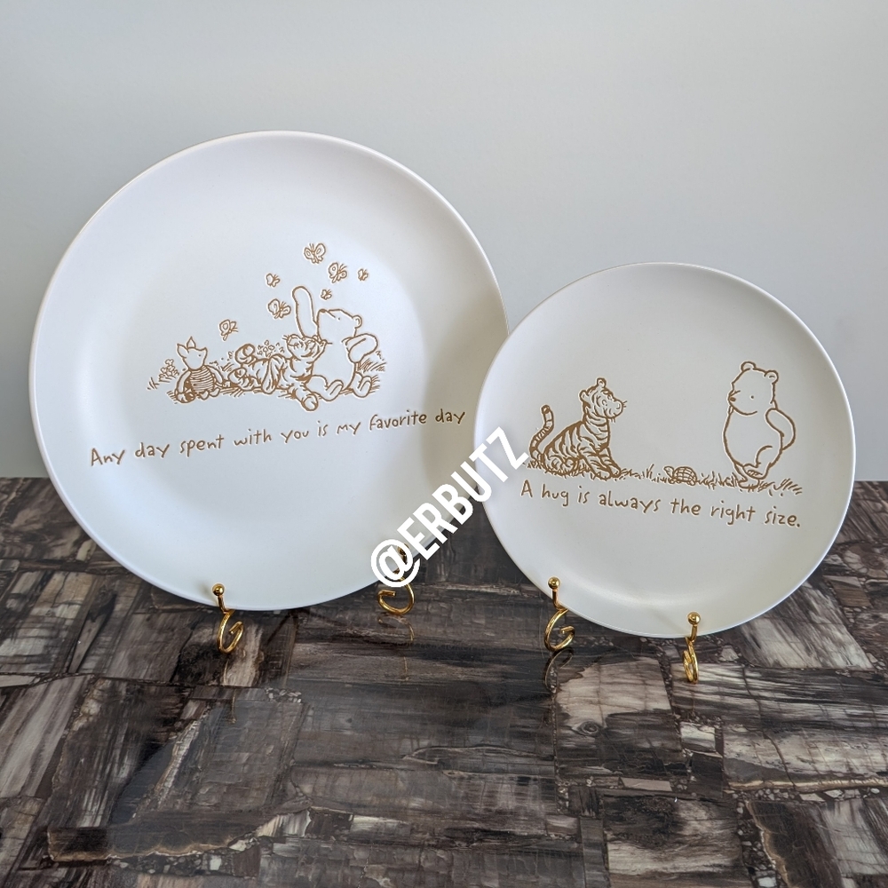 Disney Winnie The Pooh Retro Dinner & Side Plate Set, Vintage Cream Color 🎨